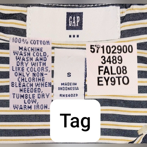 Vintage Gap Navy blue striped Cotton ruffled button top size S - Picture 9 of 9